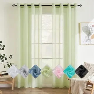 EMEMA 2er Set Sheer Voile Vorhang mit Ösen Transparente Gardine aus Voile Polyester Ösenschal Transparent Wohnzimmer Luftig Dekoschal für Schlafzimmer 140 X 260 cm (B x H) Grün