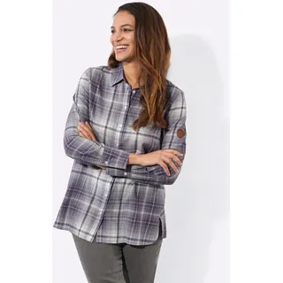 Flanellbluse CASUAL LOOKS, Damen, Gr. 46, lila (feige, steingrau, kariert), 100% Baumwolle, gemustert, kariert, mehrfarbig, Blusen Flanellbluse