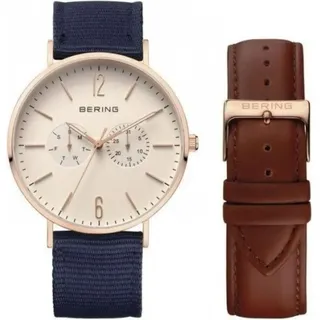 BERING Herren Armbanduhr Classic 40 mm 3 ATM Saphirglas Slim Design 14240-864 - Braun/Dunkelblau