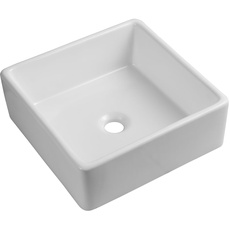 iBathUK Moderne quadratische Keramik-Waschtisch-Waschtisch-Aufsatzwaschbecken, 380 x 380 mm, Weiß
