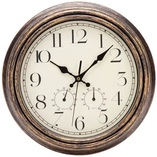 ACCSHINE Vintage Wanduhr Ohne Tickgeräusche 30cm Groß | Retro Wanduhr mit Thermometer und Hygrometer Lautlos Quarz Batteriebetrieb für Wohnzimmer Küche Schlafzimmer Büro Schule