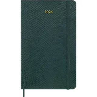 Moleskine Wochenkalender 12 Monate 2024 mit Box, Agenda 2024, Größe Large 13x21, weicher Einband und elastischer Verschluss, Schlangenhautimitat Farbe Grün
