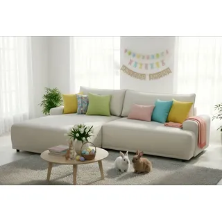 TRENDMANUFAKTUR »Fordon, Schlafsofa mit Bettkasten, Couch in L-Form, Breite 250 cm« in Struktur LUMOS, 3D-Effekt, sandgrau, Recamiere links,