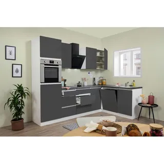 Respekta Winkelküche L-Form 280 cm Grau Hochglanz