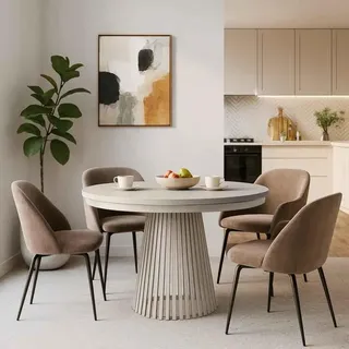 Runder Tisch LUMI Ø 100–180 cm ausziehbar, Metallbeine, Loft-Stil, Farbe: Kaschmir/Kaschmir - Beige