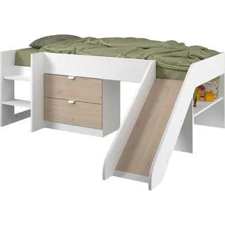 Tobo Halbhochbett mit Rutsche 90x200 - Eiche/Weiß - Weiß