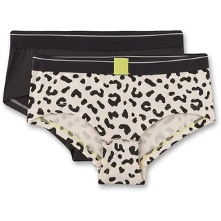 Sanetta Mädchen-Hipster (Doppelpack) Off-White & schwarz Leo-Muster | Hochwertige und nachhaltige Unterhose für Mädchen aus Baumwoll-Mix. Inhalt: 2er Set Unterwäsche für Mädchen