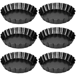 Tartan Pfanne Set Mit 6Small Antihaft 10.2cm Quiche Abnehmbare Unten Carbon