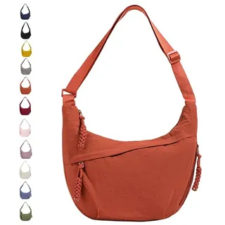 GoPaw Damen Halbmond Schultertasche Hobo Halfmoon Bag Crossbody Moon Bag mit Verstellbarer Schultergurt Damen Halbmond Tasche (Orange)