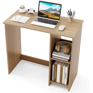 Costway 80 x 40 x 74 cm Kleiner Schreibtisch, Computertisch Holz mit 2 Fächern, PC-Tisch, Bürotisch für kleine Räume, für Zuhause und Büro, Natur - Naturbelassen