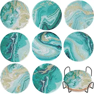 Diamond Painting Untersetzer, 8 Stück Diamond Art, DIY Diamant Ozean Malerei Glasuntersetzer Mit Halter, Rund Getränke Tassen Küchen Tisch Ozean Deko