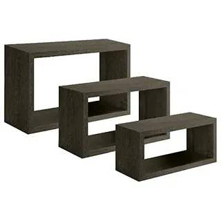 Homemania HOMSAN_118 Trittico Wandregal, Schlafzimmer, Büro-MDF, dunkle Eiche 45 x 27 x 15,5/40 x 22 x 15,5/35 x 17 x 15,5 cm