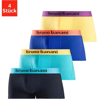 Bruno Banani Hipster Packung, 4 Stk. knapp sitzende Boxershorts mit Logo Webbund aus Baumwollmischung, gelb, royalblau, türkis, navy