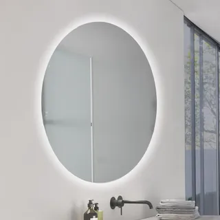 M Ledme Badezimmerspiegel mit Licht, 50 x 70 cm, runder Spiegel, 20 W, dimmbar, 3 Lichtfarben, Touch-Schalter, HD-Hartglas, IP44, horizontal/vertikal