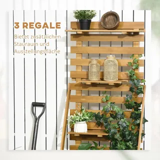 Hochbeet Mit Rankgitter, Pflanzkasten Mit 3 Ablagen, Blumenkasten Mit Rankhilfe, Für Kletterpflanzen, Aus Holz, Braun, 63 X 39 X 160 Cm