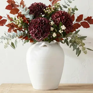 Deko Vase Keramik im Landhausstil – Rustikale Blumenvase für Pampasgras & Trockenblumen, Weiß Vintage Krug Vase mit Griffen, Tischdeko Wohnzimmer Bauernhaus Deko, 28,5 cm