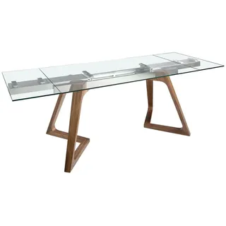 Angel Cerda Esstisch Ausziehbarer Esstisch Rechteckig gehärtetes Glas aus Walnuss 160/90/75 cm , Transparent, Walnussfarben , 160x75x90 cm , Esszimmer, Esstische