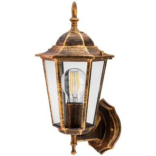 Lumiled Außenwandleuchte Vintage 230V Wandlampe Außenlampe Klassisch Wandleuchte Aluminium Braun Gold Glas IP44 Wasserdicht für E27 Leuchtmittel Outdoor Außen Garten Retro Gartenlampe