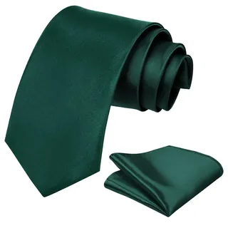 Aomig Herren Krawatten mit Einstecktuch, Schmale Krawatte 8 cm für Männer, Elegant Hochzeit Krawatte für Büro oder Festliche Veranstaltunge (Grün)
