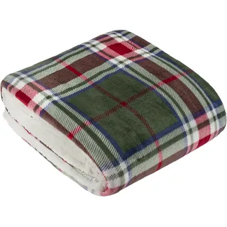 Wylder Braemar Überwurf – weiche, gemütliche Sherpa-Fleece-Decke mit Schottenkaro-Muster (Beere/Kiefer, 140 x 180 cm)