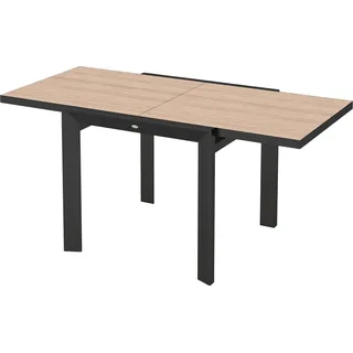 Gartentisch Ausziehbarer Aluminium 80/160x80 cm Wetterfest Balkontisch rutschfest Buffettisch Campingtisch für 6 Personen Terrassentisch Outdoor Esstisch für Garten, Terrasse Balkon Naturholz Aosom