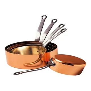 Baumalu - 5-teiliges Set glatter Kupfertöpfe - Innen verzinnt - Für Gasherde - Festes Gusseisen-Griff - Traditionelles französisches Design aus dem Elsass - Ø12-20cm - Kupfer, Silber