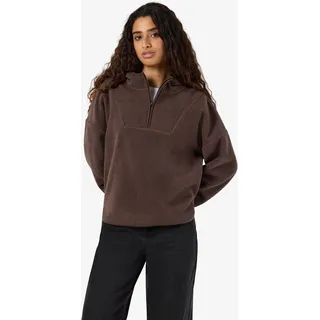 Fleecepullover NOISY MAY "NMCOZY L/S HALFWAY ZIP SWEATER JRS NOOS", Damen, Gr. M, braun (chocolate braun), Sweatware, Obermaterial: 100% Polyester, unifarben, relaxed fit normal, Rundhals, Sweatshirts Fleecepullover, Polyester, relaxed fit