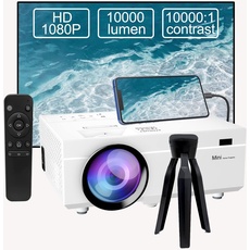 Videoprojektor 10000Lumens Neueste Aktualisierung, tragbarer Projektor unterstützt 1080P Full HD, Mini-Filmprojektor kompatibel mit T-V Stick Smartphone HDMI USB AV