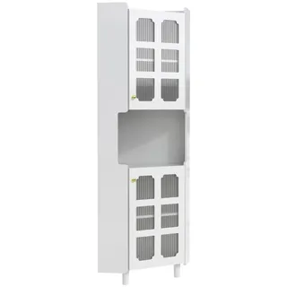 Modfu Led-Eckspeicherschrank 63.5x17x157.5 cm Weiß aus Spanplatte mit App-LED & 3-Zonen-Storage , Holzwerkstoff , 63.5x157.5x17 cm , Esszimmer, Vitrinen, Vitrinenschränke