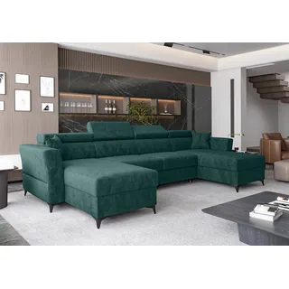 ax living Ecksofa klein mit Schlaffunktion Ribella 345 cm Türkis U-Form, Bettkasten - Türkis