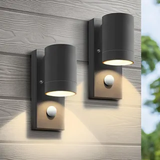 2 Stück Wandleuchte mit Bewegungsmelder,IP65 Wasserdichte Leuchten Wandleuchten Aussen GU10,Aluminium Außenlampe Außenleuchte Aussenlampe Wand,Wandlampe für Haustür,Eingang,Terrasse,Anthrazit