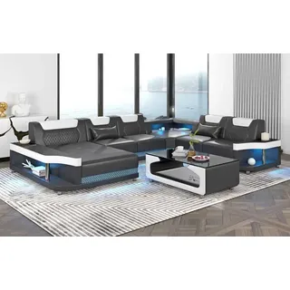 Großes Sofa Wohnlandschaft LED XXL U Form Ecksofa Ledersofa Schwarz - Schwarz