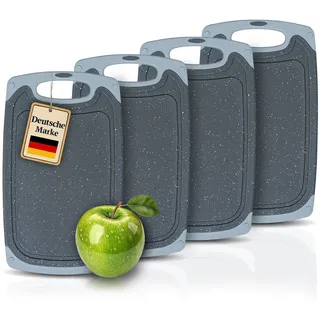 KPYTO 4 große Frühstücksbrettchen aus Kunststoff, 32x20 cm, Schneidebrett Set,spülmaschinenfest, beidseitig, rutschfest mit Saftrille