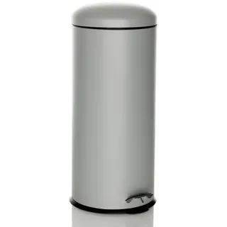 hjh OFFICE Mülleimer 30 Liter CLEAN VIII Metall Abfalleimer luftdicht schließend, hygienischer Treteimer 30L Grau, 741101