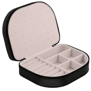 Massido Schmuckkästchen Schmuckbox Reise Schmucketui Klein Schmuckaufbewahrung Organizer Tragbar 16,5 x 12 x 5 cm Schwarz
