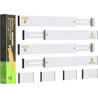 ANTOWIN Schubladentrenner Verstellbar Bambus (43-56 cm), Schubladen Organizer, Gefedert, Küche, Kommode, Badezimmer, Schlafzimmer, Babyschublade, Schreibtisch Ordnungssystem(Weiß)
