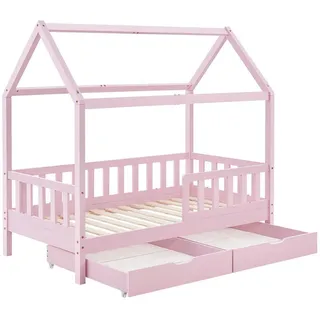 Juskys Kinderbett Marli 90 x 200 cm Kiefer lackiert Rosa