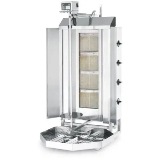 HENDI Dönergrill, Gyrosgrill, Vertikalgrill, Drehgrill, 4 Brenner, bis zu 80kg, geeignet für Erdgas, Umbausatz für Propangas enthalten, 230V, 470x550x(H)1150mm, Edelstahl