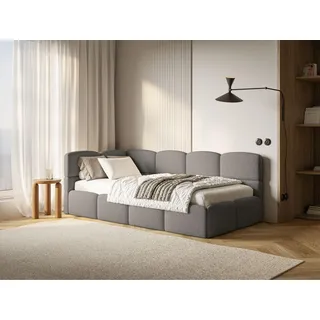 Selsey Jugendbett 90x200 cm Links Polsterbett mit Stauraum Gepolstetes Kopfteil Stabiler Rahmen aus Kiefer und Fichte Hochwertiger Bezug in Grau Für Kinderzimmer