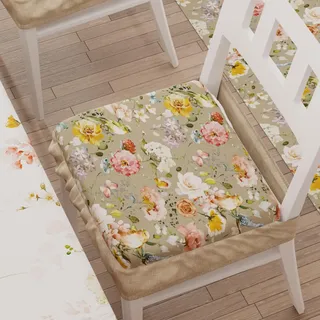 PETTI Artigiani Italiani - Kissen für Küchenstuhl, mit Gummizug, 6 Stück, Kissenbezüge aus Mikrofaser mit Gummizug, Stuhlkissen mit Feder, Blumenmuster-06, Taupe, 100% Made in Italy