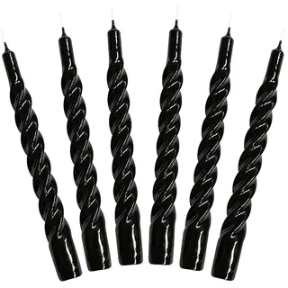 Candles with a Twist®, Stabkerzen gedreht, Hergestellt in Italien, 25 Farben verfügbar, Tafelkerzen lackiert, Spiralkerzen lange Brenndauer 5 Stunden, Kerzen Deko, 6 Stück, 2,2 x 21cm (Schwarz)