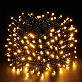 Ulinek 10M 100LED Lichterkette Außen Innen Weihnachtsbaum Strombetrieben | Warmweiß LED Cluster Lichterkette mit 8 Modi wasserdicht für Weihnachten Baum Fenster Balkon Garten outdoor Party