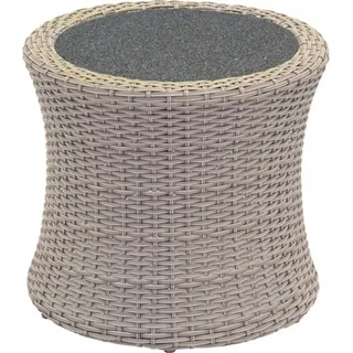 Casa Padrino Designer Garten Lounge Tisch Geflecht mit Spraystone Tischplatte - Garten Möbel - Schwarz