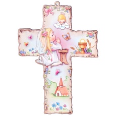 Taufkreuz Kinder-Kreuz fürs Kinderzimmer Mädel betend mit Schutzengel