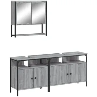 3-tlg. Badmöbel-Set Grau Sonoma Holzwerkstoff - Grau