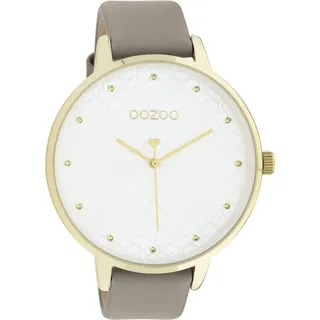 Oozoo XXL Damenuhr C11037 Goldfarben Lederband Taupe 48 mm