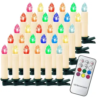 LED Weihnachtsbaumkerzen, Bunt, 40er Set, Christbaumkerzen kabellos (nicht mit Batterien), mit timer und Fernbedienung Dimmbar weihnachtsdeko - Bunt