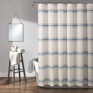 Lush Decor Farmhouse gestreifter Baumwoll-Duschvorhang, 183 x 183 cm, Blau – klassisch, modern, rustikal, Charm-Badezimmer-Dekor