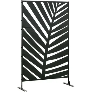 Outsunny Gartensichtschutz,, Schwarz, Metall, 45x198 cm Sonnen- & Sichtschutz, Raumtrenner mit Bananenblattmuster 122 x 198 Trennwand