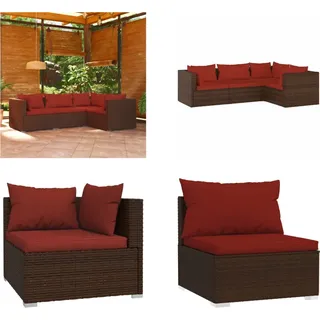vidaXL 4 tlg. Garten Lounge Set mit Auflagen Poly Rattan Braun - Garten-Lounge-Set - Garten-Lounge-Sets - Terrassen-Lounge-Set - Gartensofa-Set - Braun